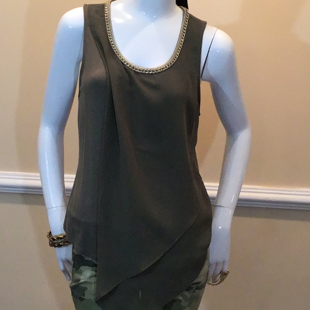 Bebe Olive Green with Gold Chain Goddess Flow Top